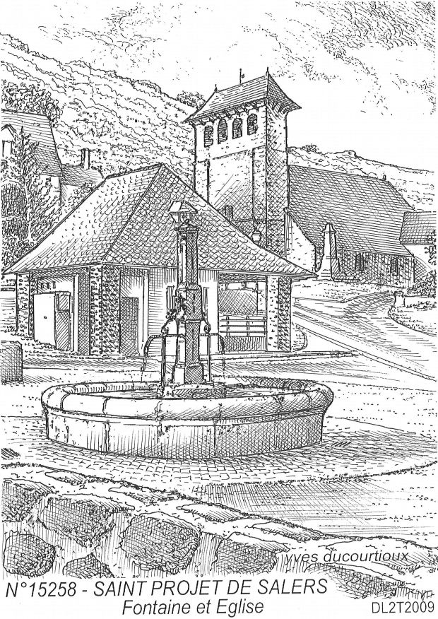N 15258 - ST PROJET DE SALERS - fontaine et glise